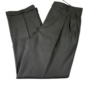 Eddie Domani Mens Dress Pants 38x32 Black Pleated Wool Blend‎ Classic Cuffed